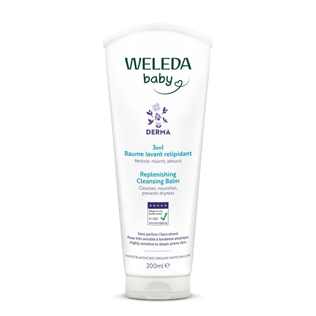 weleda-baume-lavant-relipidant-derma-3en1-200-ml-mauve-blanche-bio-sans-savon-pe image 1