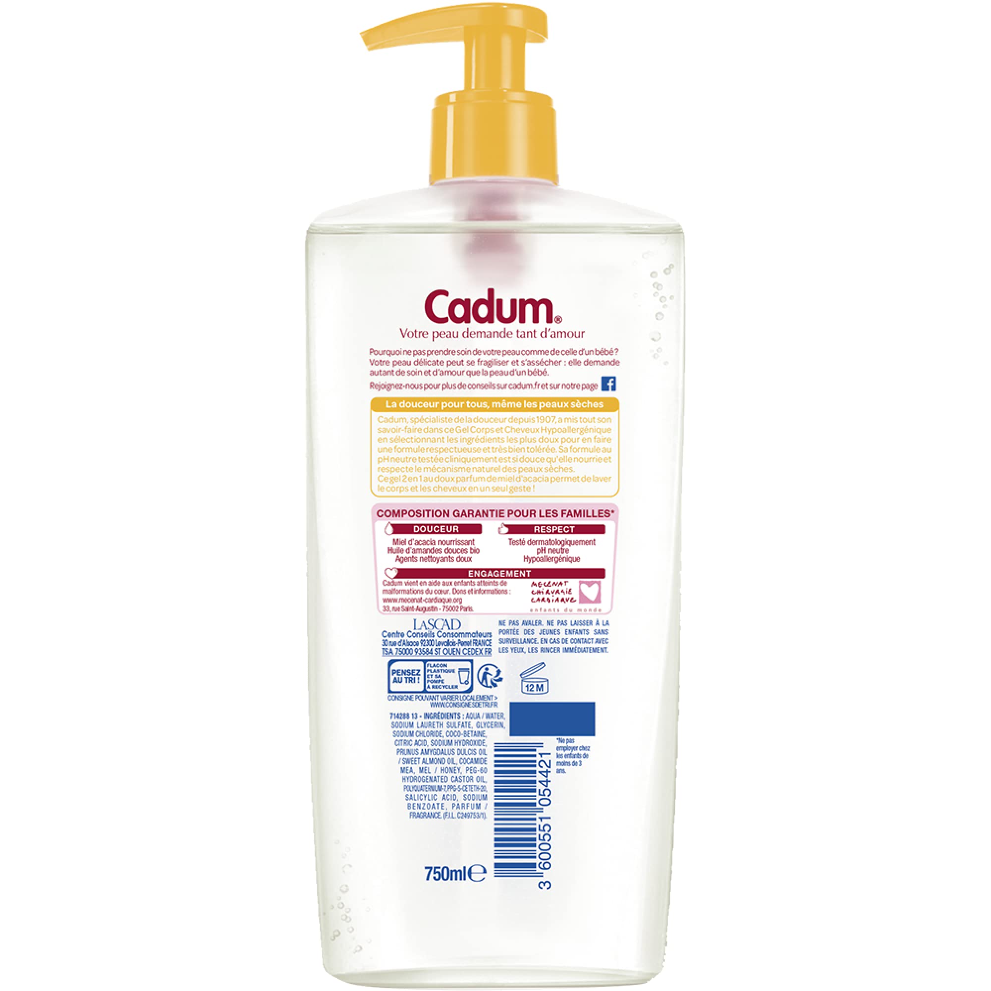 cadum-gel-corps-et-cheveux-hypoallerg-nique-miel-d-acacia-gel-douche-2-en-1-ph-n image 2