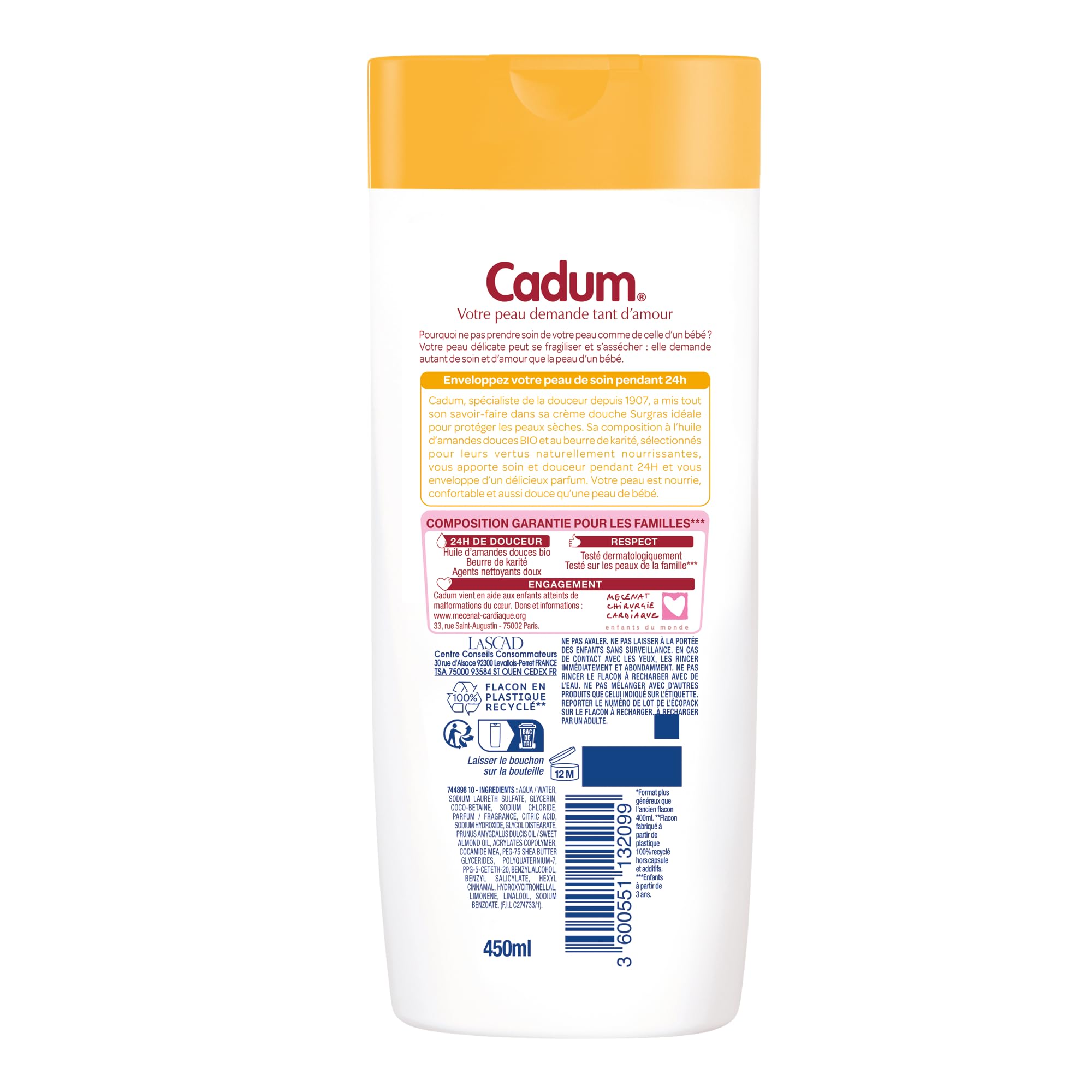 cadum-cr-me-douche-surgras-karit-450-ml-nourrit-les-peaux-s-ches-24h image 2