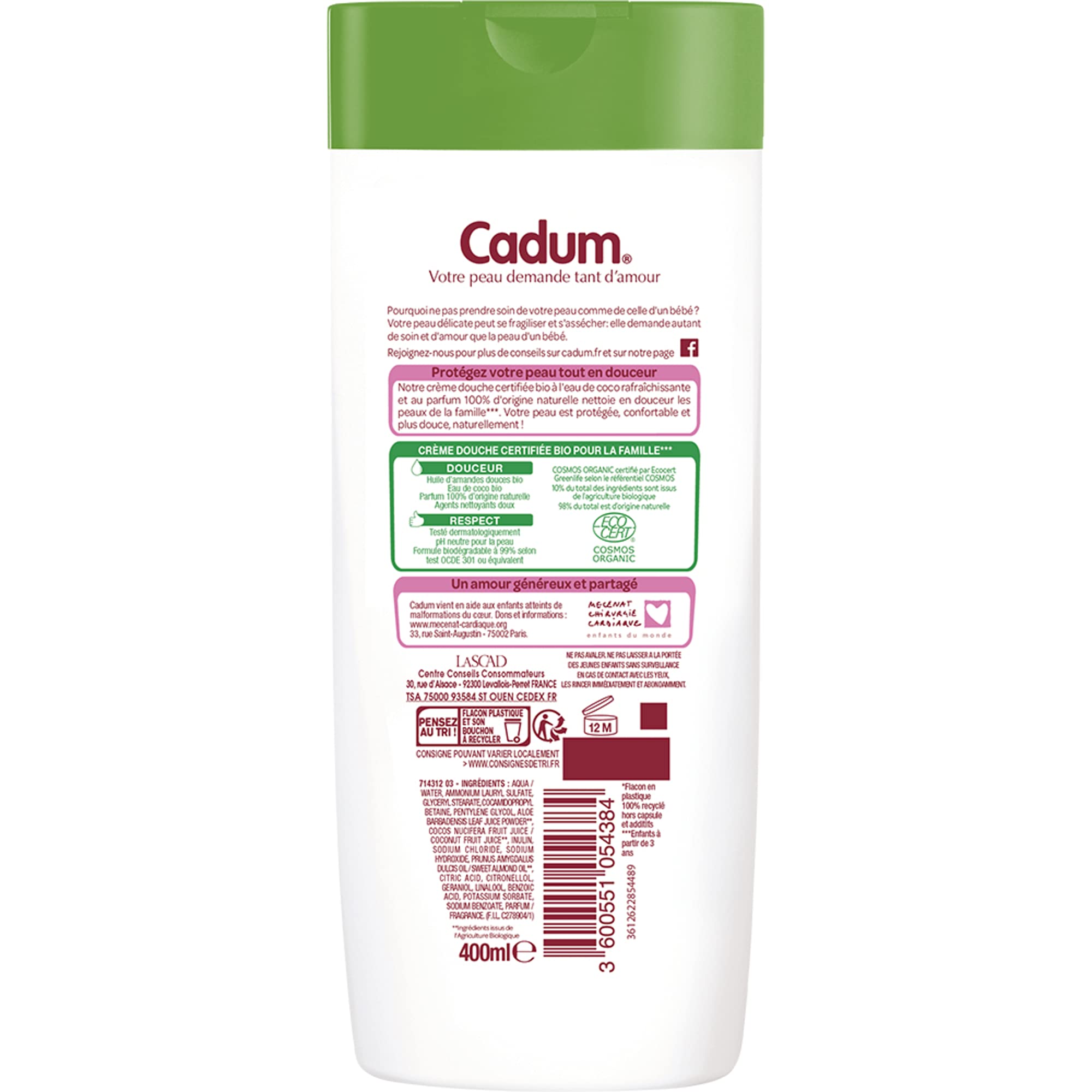 cadum-natural-caresse-gel-douche-cr-me-certifi-bio-coco-enrichi-en-huile-d-amand image 2