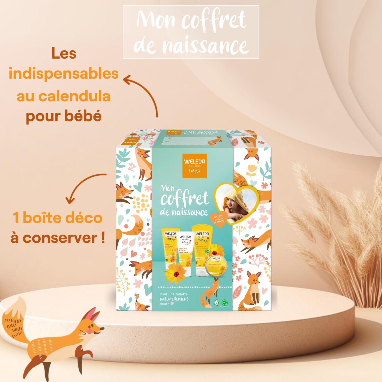 weleda-coffret-naissance-calendula-4-soins-b-b-cape-de-bain-coton-bio-70x70-cm-c image 3