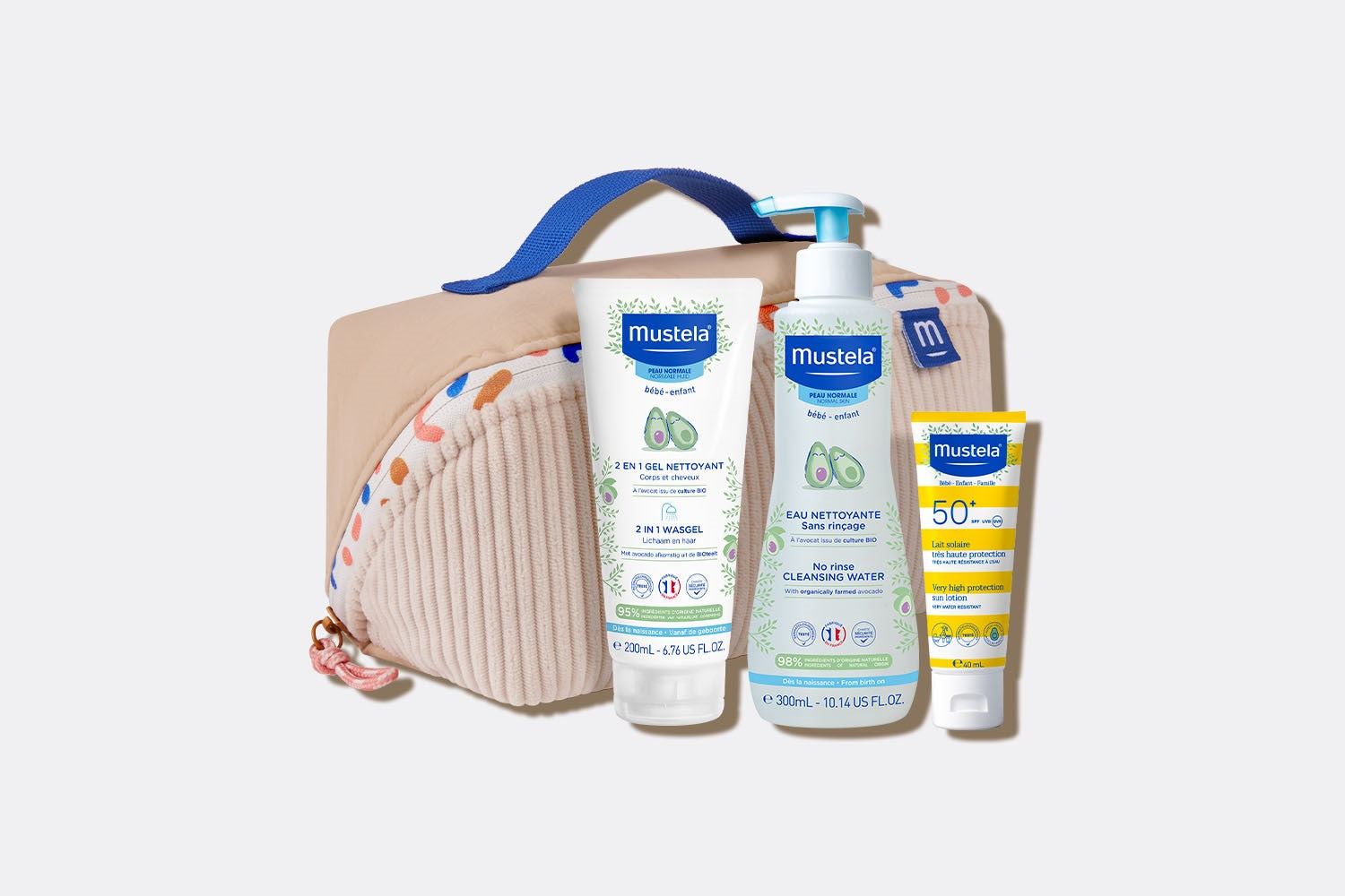 mustela-vanity-trousse-vacances-coffret-voyage-gel-lavant-2-en-1-200-ml-eau-nett image 1